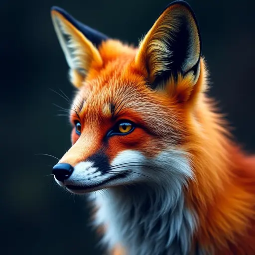 A fox with a glowing digital mask over its face, showing the fusion of traditional and futuristic design elements.