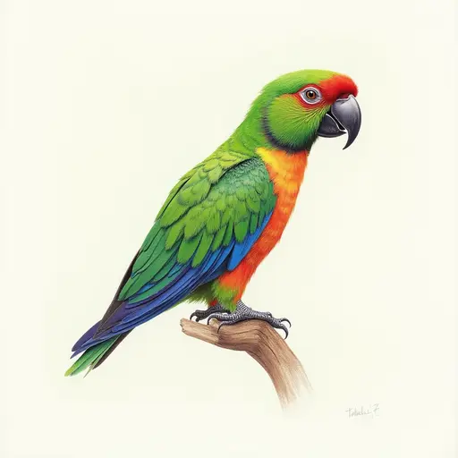 colored pencil drawing style of a eclectus parrot