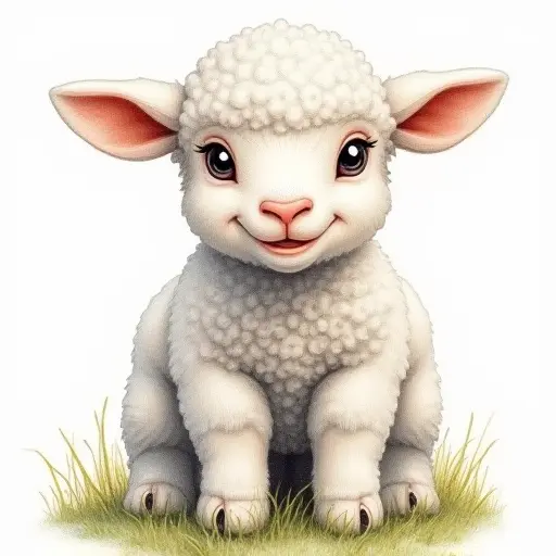 colored pencil drawing style of a baby lamb from the front view