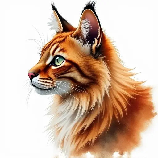 Watercolor style of a maine coon from the side view