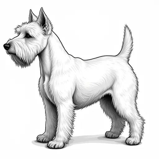 clean black and white hand-drawn outlines of a west highland white terrier from the side view