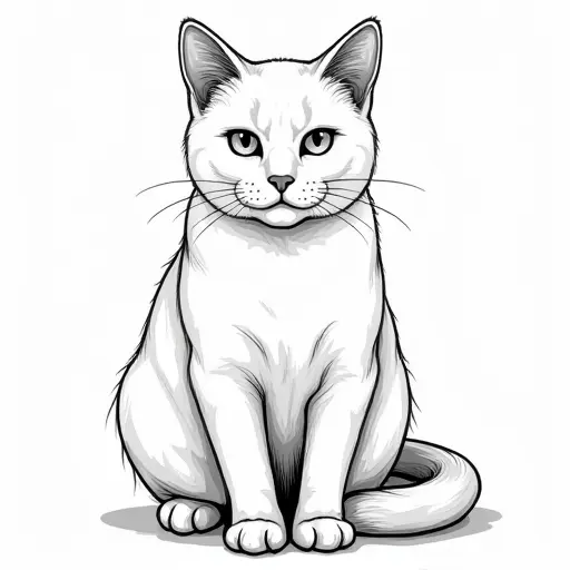 clean pencial outline sketch of a british shorthair from the front view