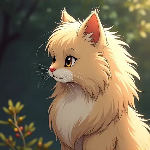 studio ghibli style of a british longhair from the side view