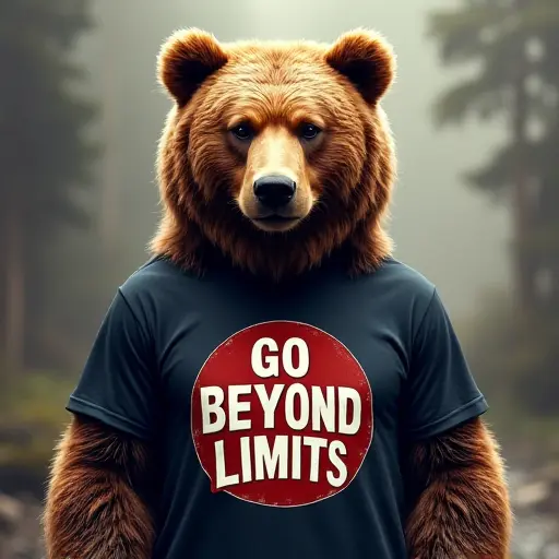 bear, T-shirt, slogan Go Beyond Limits, surpassing style