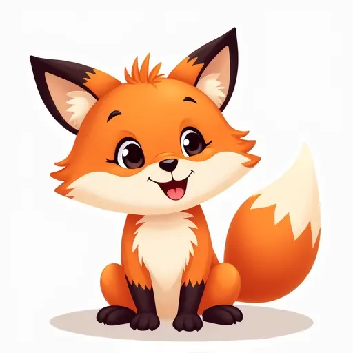 Adorable fox with a bushy tail, bright eyes, and a clever smile.