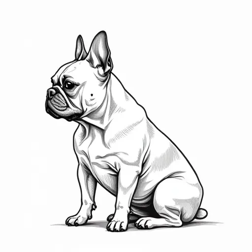 clean pencial outline sketch of a french bulldog from the side view