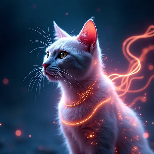 A cat avatar pulsing with rhythmic light waves, giving it an energy-based, futuristic appearance.