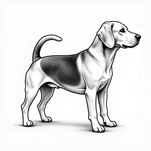 clean pencial outline sketch of a beagle from the side view