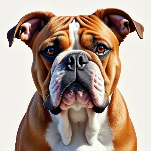 pointillism painting of a bulldog from the front view