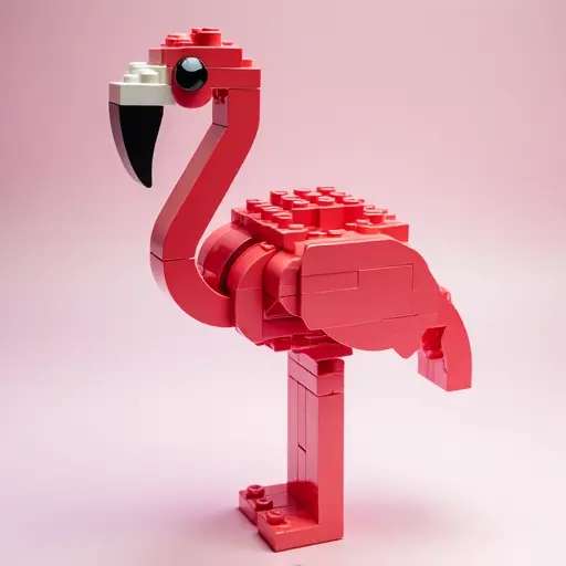 LEGO style of a flamingo from the front view