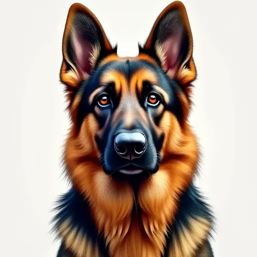 pointillism painting of a german shepherd from the front view