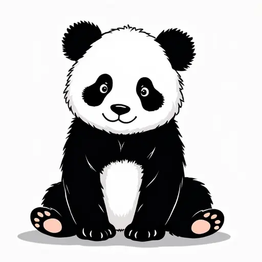 clean black and white hand-drawn outlines of a baby panda from the front view