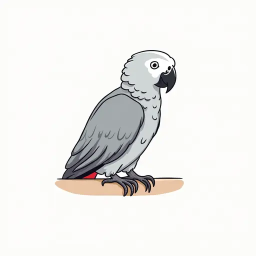 clean hand-drawn outlines of a african grey parrot