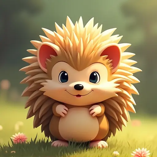 studio ghibli style of a baby hedgehog from the front view