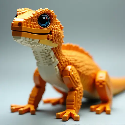 LEGO style of a lizard from the front view