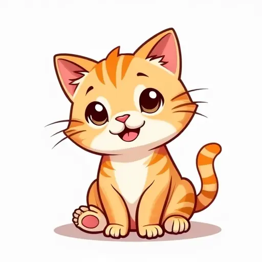 A cute cat with a smiling face, sketched in cartoonish style with clean, soft lines.