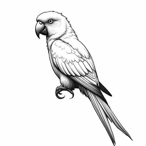 clean black and white hand-drawn outlines of a parrot from the side view