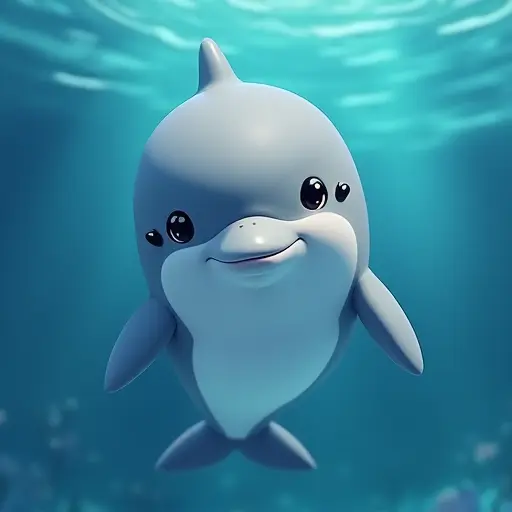 studio ghibli style of a baby dolphin from the front view