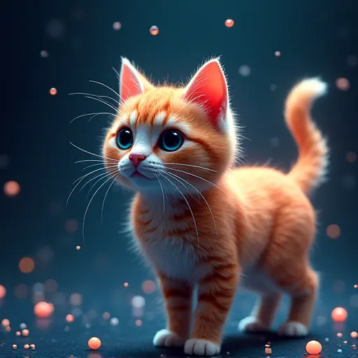 A cat avatar inspired by quantum computing, with particles and waves surrounding it, creating a sense of scientific wonder.