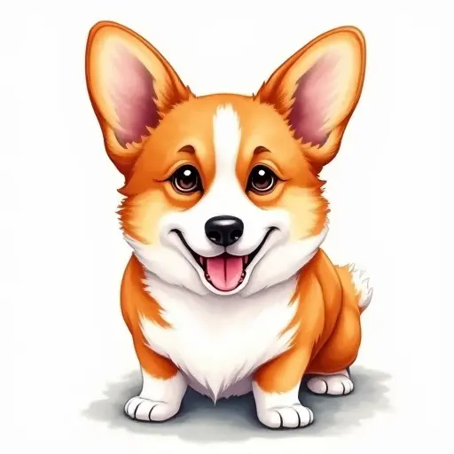 Watercolor style of a corgi from the front view