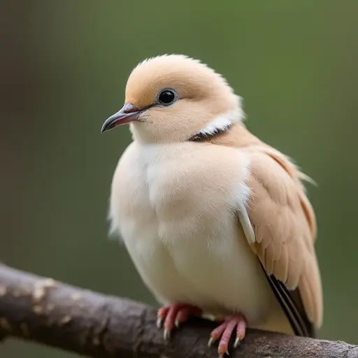 Sweet dove with soft feathers, small beak, and calm expression, perched on a branch.