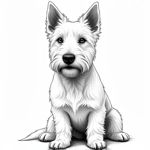 clean pencial outline sketch of a west highland white terrier from the front view