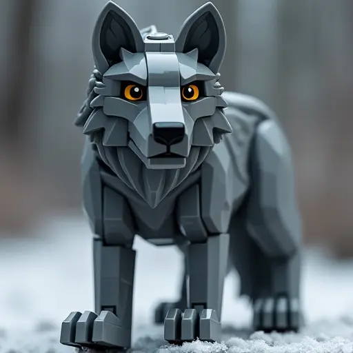 LEGO style of a wolf from the front view