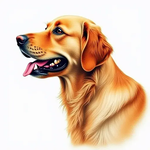 colored pencil drawing style of a golden retriever from the side view