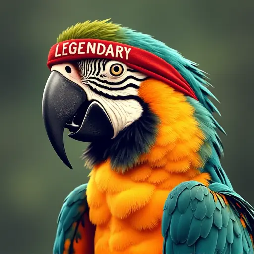 parrot, headband, slogan Be Legendary, retro style