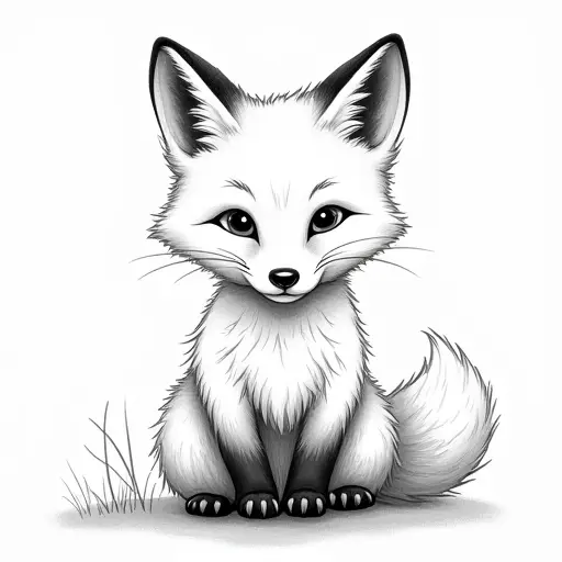 clean hand-drawn outlines of a baby fox from the front view