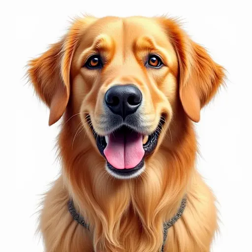 colored pencil drawing style of a golden retriever from the front view