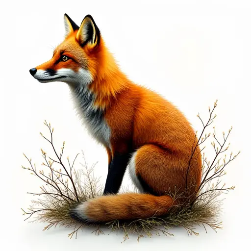 A fox silhouette formed from tree branches and forest elements, with a soft, natural look.