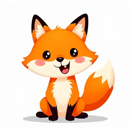 A bright, cheerful fox, drawn in bold, expressive lines and vivid orange hues.