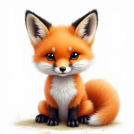 colored pencil drawing style of a baby fox from the front view