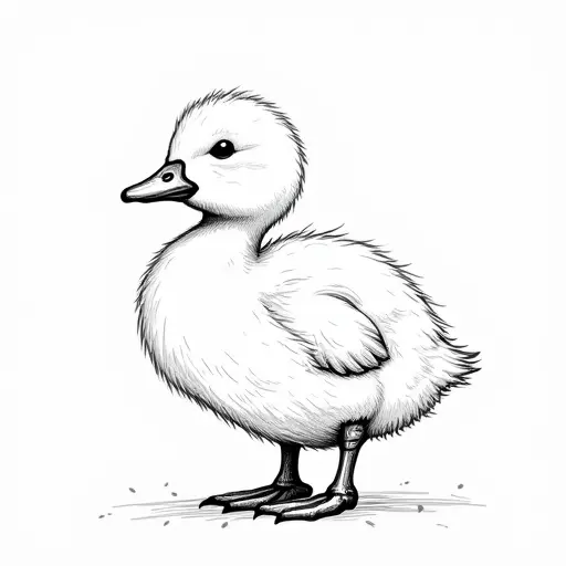 clean pencial outline sketch of a baby duck from the side view