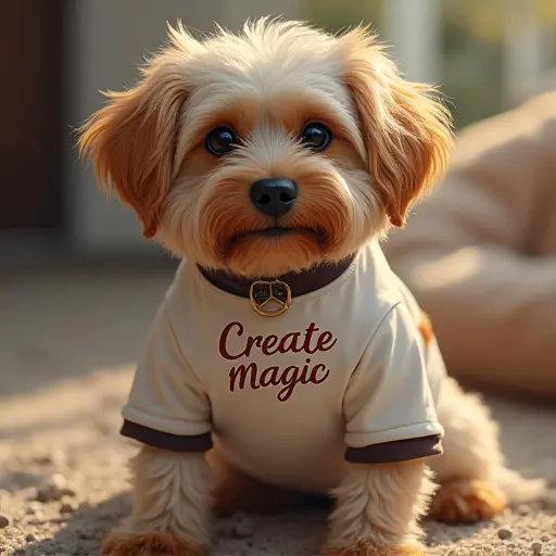 dog, T-shirt, slogan Create Magic, dreamy style