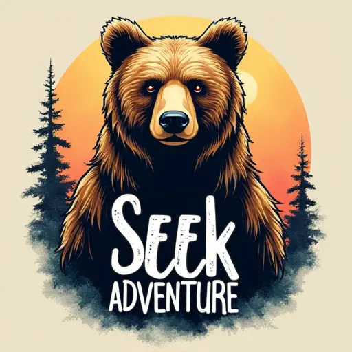 bear, T-shirt, slogan Seek Adventure, exploring style