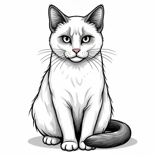 clean black and white hand-drawn outlines of a birman cat from the front view