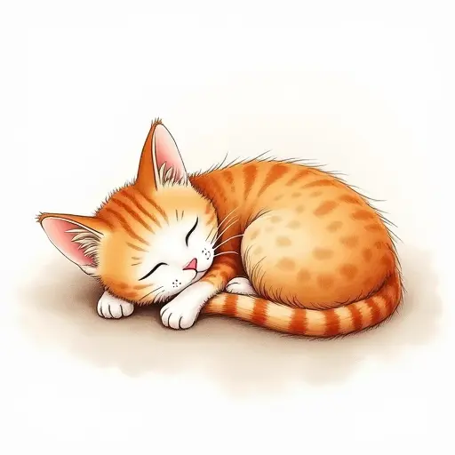 A cat curled up sleeping, sketched in soft, relaxed lines with a gentle watercolor effect.