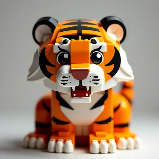 LEGO style of a tiger from the front view