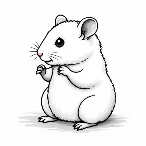 black and white simple line drawing of a baby hamster from the side view