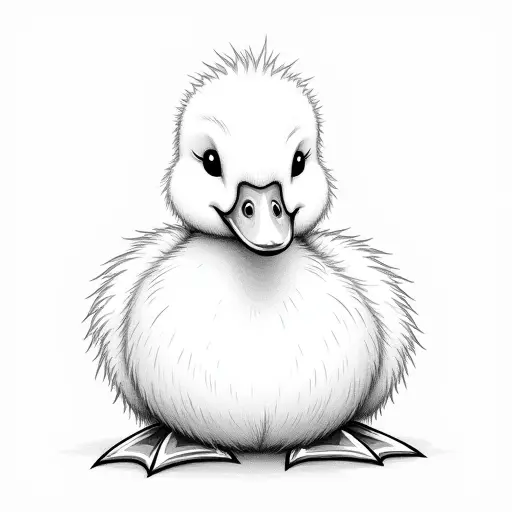 clean pencial outline sketch of a baby duck from the front view