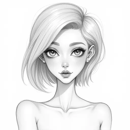 A girl with high cheekbones and short hair, sketched in clean lines with soft pencil shading to accentuate her features.