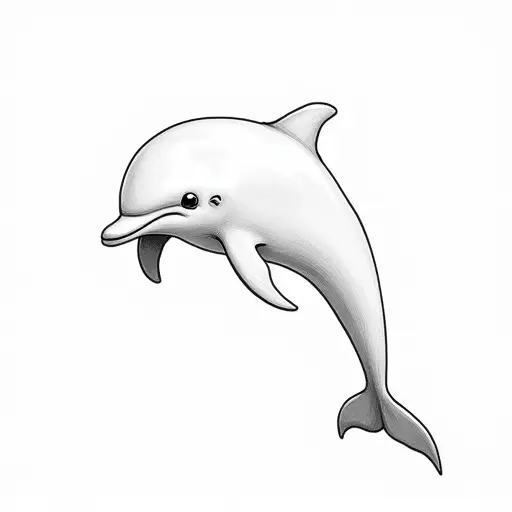 clean pencial outline sketch of a baby dolphin from the front view