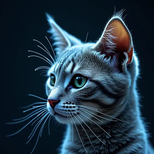 A cat designed with neural network-like patterns across its face, representing artificial intelligence’s learning process.