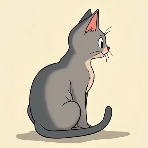 studio ghibli style of a american shorthair from the side view