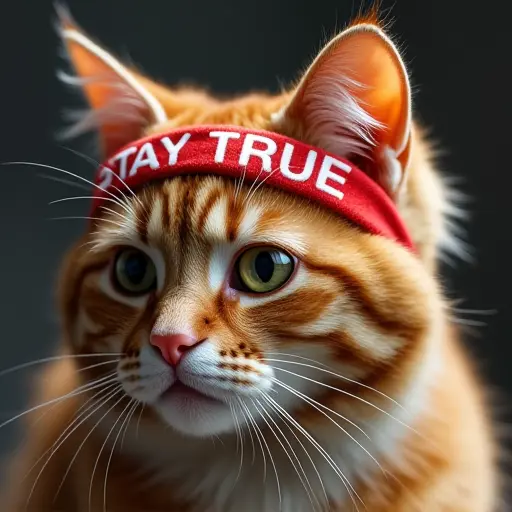 cat, headband, slogan Stay True, retro style