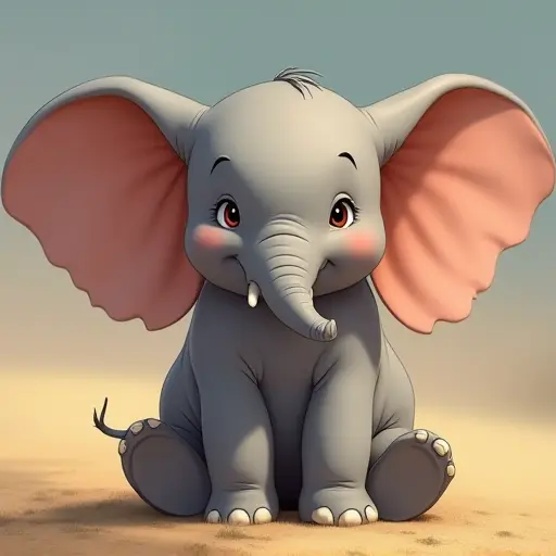 studio ghibli style of a baby elephant from the front view