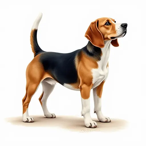 Watercolor style of a beagle from the side view