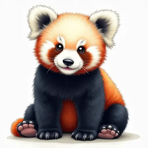 colored pencil drawing style of a baby panda from the front view